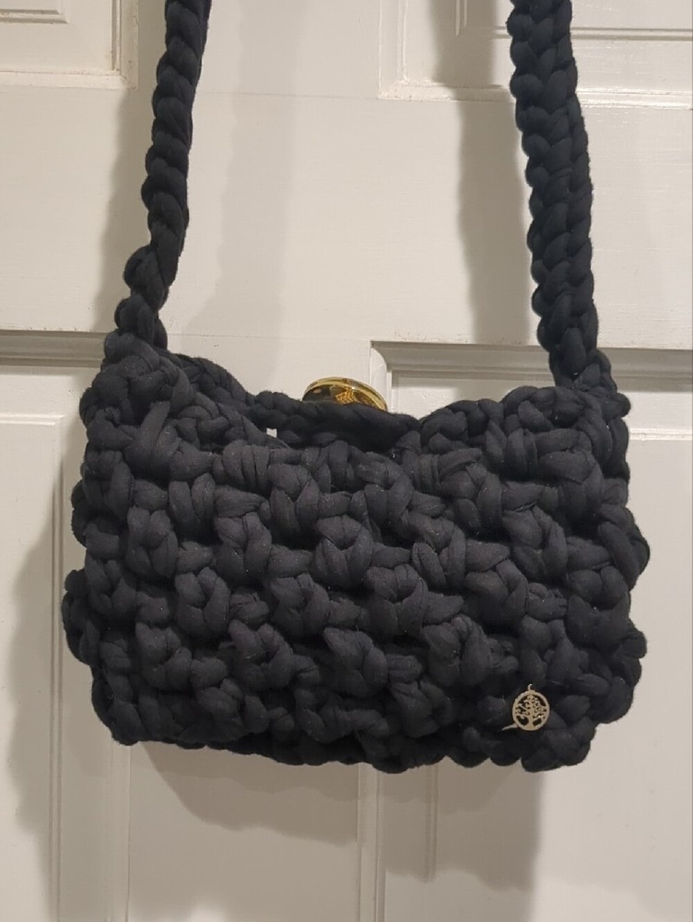Handmade Black Knit Stretchy Crossbody Shoulderbag